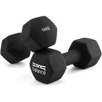 Core Balance Neoprene Hex Dumbbells Set Of 2 Cast Iron Hexagonal Hand Weights in Black | Size: 10kg