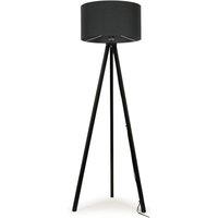 ValueLights Barbro Black Wood Tripod Floor Light Lamp with Reni Drum Shade in Grey