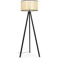 ValueLights Barbro Black Wood Tripod Floor Light Lamp with Drum Shade in Beige