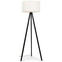 ValueLights Barbro Black Wood Tripod Floor Light Lamp with Reni Boucle Shade in Cream