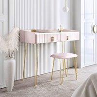 CARME HOME Tokyo Glow Ballerina Pink Velvet Dressing Table with Velvet Stool in Light Pink