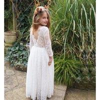 Lilly + Bo Girl's Evelyn Ivory White Lace Dress Flower Girl | Party Dress in Natural | Size: 11-12 Years