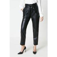 Faux Leather Paperbag High Waisted Tapered Trousers