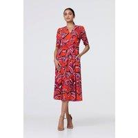 Izabel London Women's Tropical Print Faux Wrap Midi Dress in Orange | Size: 16