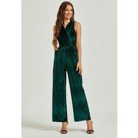 Velvet Wrap Jumpsuit In Green