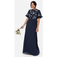 Maya Deluxe Women's Embellished Angel Sleeve Chiffon Maxi Dress in Dark Navy | Size: 18