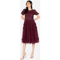 Maya Deluxe Women's Embellished Short Sleeve Midi Dress in Red | Size: 22