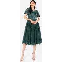 Maya Deluxe Women's Embellished Short Sleeve Midi Dress in Emerald | Size: 22