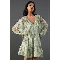 Sequin Snake Embellished Volume Sleeve Mini Smock Dress