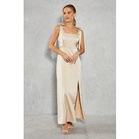 Oasis Women's Satin Tie Shoulder Midi Bridesmaid Dress in Champagne | Size: 12