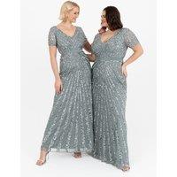 Maya Deluxe Women's Short Sleeve Stripe Embellished Maxi Dress in Teal | Size: 8