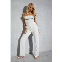 Satin Contrast Underbust Trim Top & Flare Leg Trouser Co-ord