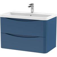Balterley Wall Hung 2 Drawer Vanity Basin Unit Polymarble Basin Satin Blue 800mm