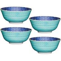 KitchenCraft Set of 4 Contrasting Blue Chevron & Spotty Ceramic Bowls in Mid Blue