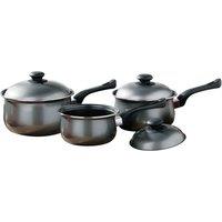 Orsina 3pc Silver Belly Pan Set With Bakelite Handles, Non-Stick Carbon Steel Cookware Set, Belly-Shaped Pots Set