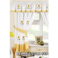 Alan Symonds Sunflower Taped Embroidered Floral Curtains With Tie Backs in White | Size: 117 cm width x 122 cm drop