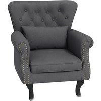 HOMCOM Chesterfield style Accent Chair Tufted Wingback Armchair with Pillow in Dark Grey
