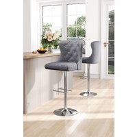 2 Pcs Velvet Upholstered Adjustable Bar Stool with Button Seat Back