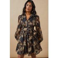 Oasis Women's Organza Collared Mini Dress in Black | Size: 8