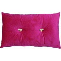 Paoletti Bumble Bee Embroidered Buttoned Velvet Ready Filled Cushion in Fuchsia | Size: 30 cm x 50 cm
