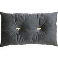 Paoletti Bumble Bee Embroidered Buttoned Velvet Ready Filled Cushion in Charcoal | Size: 30 cm x 50 cm