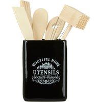 Orsina Vintage Home ceramic utensil holder, Cream Ceramic Kitchen Utensil Holder, Stylish Cooking Utensil Holder