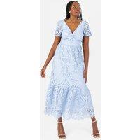 Maya Deluxe Women's Lace Midi Dress with Twist Detail in Blue | Size: 14