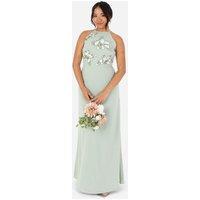 Maya Deluxe Women's Embellished Halter Neck Maxi Dress in Mint | Size: 16