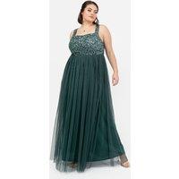 Maya Deluxe Women's Embellished Strappy Maxi Dress in Emerald | Size: 14