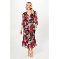 Debut London Women's By Coast V Neck Blouson Sleeve Satin Midi Dress in Black | Size: 10