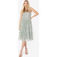 Maya Deluxe Women's Embellished Cami Midi Dress with Frill Detail in Mint | Size: 12