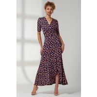 Jolie Moi Women's Print Viscose Frill Hem Maxi Dress in Navy | Size: 8