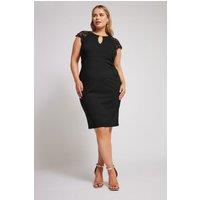 Yours Women's Lace Keyhole Midi Dress in Black | Size: 20