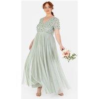 Maya Deluxe Women's Floral Embellished Short Sleeve Maxi Dress in Mint | Size: 18
