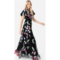 Maya Deluxe Women's Embroidery & Open Back Black Maxi Dress | Size: 6