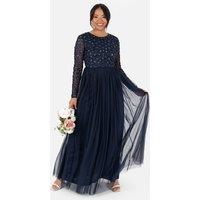 Maya Deluxe Women's Floral Embellished Maxi Dress in Dark Navy | Size: 14