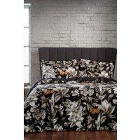 Edinburgh Weavers Lavish 200 Thread Count Floral Piped Cotton Sateen Duvet Cover Set in Black | Size: King