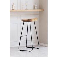 MH London 'Rombass' Armless Kitchen Breakfast Dining Handmade Saddle Seat Bar stool Solid Wood Bar Stools With Black Leg in Natural