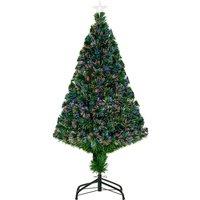 HOMCOM Pre-lit Fibre Optic Christmas Tree Artificial Holiday Dcor LED Metal Stand in Green