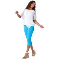 Roman Women's Cropped Stretch Trouser Capri Summer Leggings 3/4 Pedal Pushers in Aqua | Size: 10