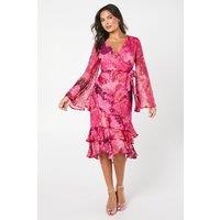 Metallic Spot Printed Wrap Dress With Ruffle Skirt