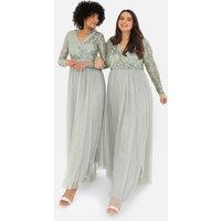 Maya Deluxe Women's Stripe Embellished Faux Wrap Bodice Maxi Dress in Mint | Size: 18