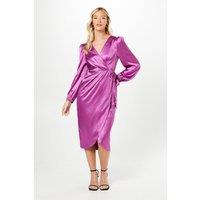 Debut London By Coast Satin Long Sleeve Wrap Midi Dress