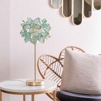 ValueLights Reine Gold Stem Table Lamp with Glass Flower Pendant with Bulb in Aqua | Size: 8 inches