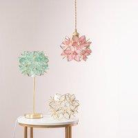 ValueLights Reine Gold Stem Table Lamp with Glass Flower Pendant in Aqua | Size: 8 inches