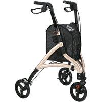 HOMCOM Folding 3 Wheel Rollator Aluminium Tri Walker Adjustable Handle Bag in Gold