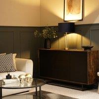 ValueLights Balan Glass & Matt Gold Table Lamp with Velvet Drum Lamp Shade in Black