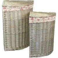 Red Hamper Set of 2 Cotton Lined Antique Wash Wicker Laundry Basket in Natural