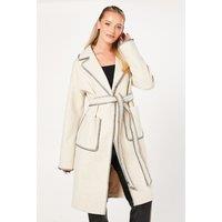 Dorothy Perkins Women's Whipstitch Wrap Midi Coat in Cream | Size: XL