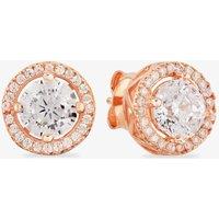 Starbright Women's Rose Round Cubic Zirconia Halo Stud Earrings THB-02E (3A) RGP in Rose Gold